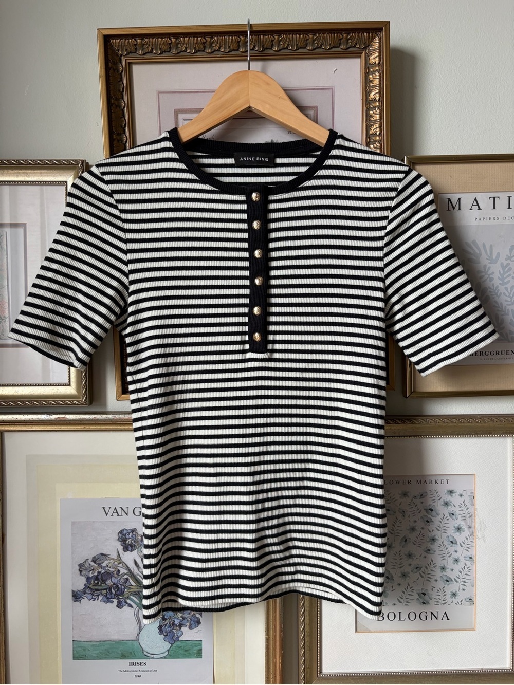 Anine Bing Alessia Tee in Cream & Black Stripe Small - Picture 3 of 9